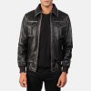 Aaron Black Cowhide Leather Bomber Jacket