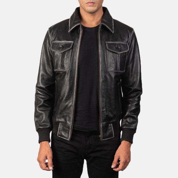 Aaron Black Cowhide Leather Bomber Jacket (2)