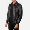 Aaron Black Cowhide Leather Bomber Jacket