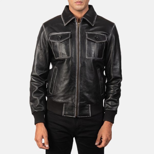 Aaron Black Cowhide Leather Bomber Jacket (5)