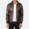 Aaron Brown Goatskin Leather Bomber Jacket