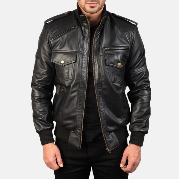 Agent Shadow Brown Sheepskin Leather Bomber Jacket (1)