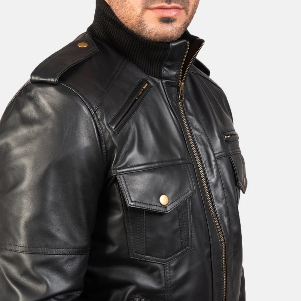 Agent Shadow Brown Sheepskin Leather Bomber Jacket (3)