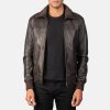 Air Rolf Dark Brown Sheepskin Leather Bomber Jacket
