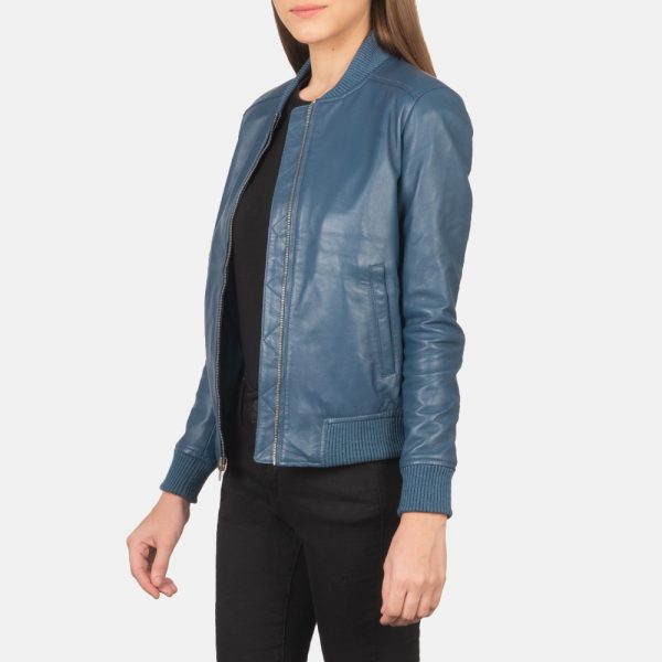 Bliss Blue Leather Bomber Jacket-1