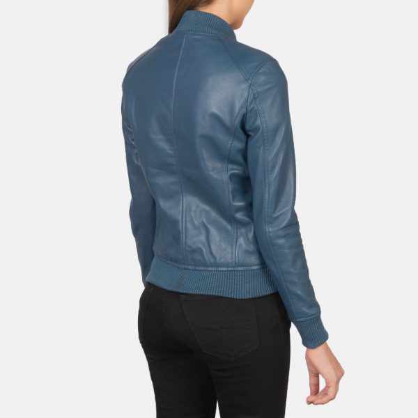 Bliss Blue Leather Bomber Jacket-4