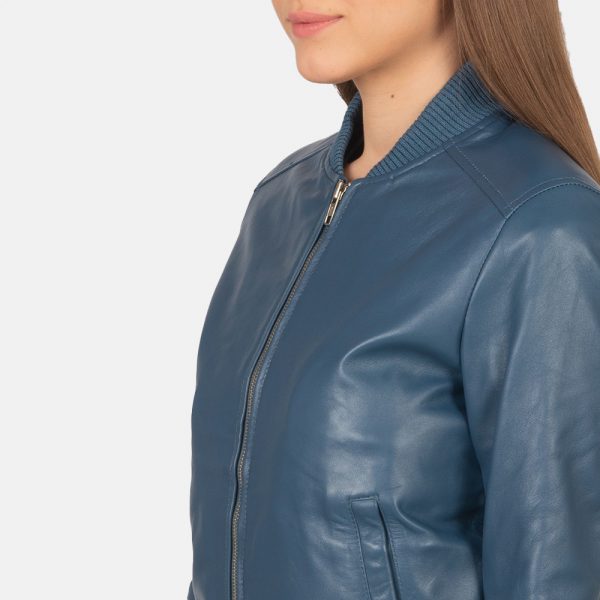 Bliss Blue Leather Bomber Jacket-5