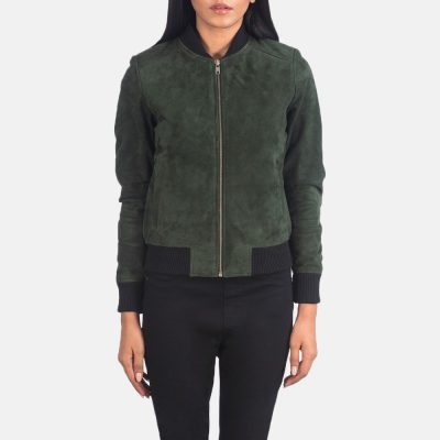 Bliss Green Suede Bomber Jacket