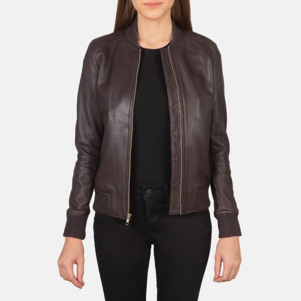 Bliss Maroon Leather Bomber Jacket-2