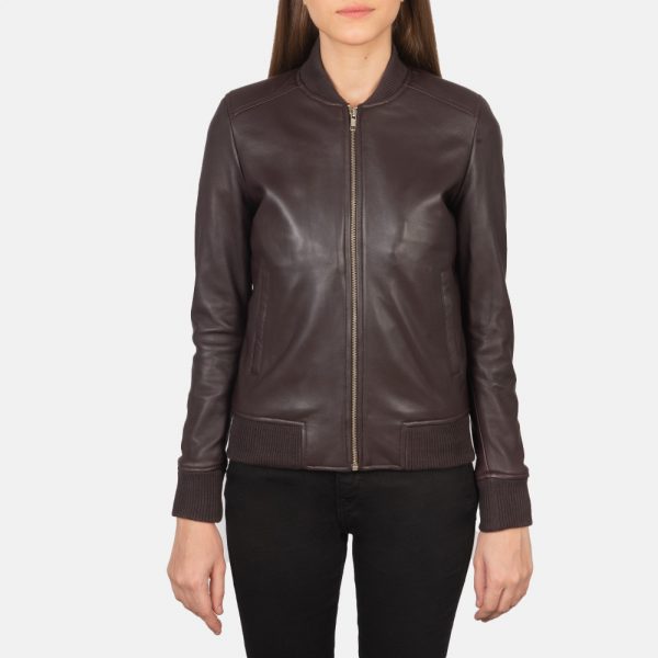 Bliss Maroon Leather Bomber Jacket-3