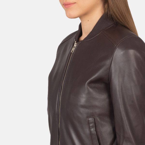 Bliss Maroon Leather Bomber Jacket-5