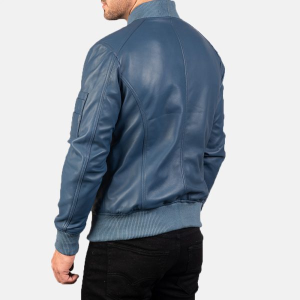 Bomia Ma-1 Blue Leather Bomber Jacket-4
