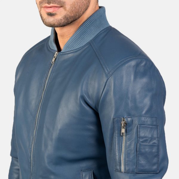Bomia Ma-1 Blue Leather Bomber Jacket-5