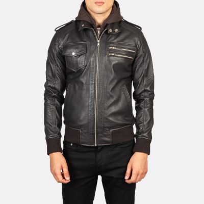 Bravado Brown Sheepskin Hooded Leather Bomber Jacket