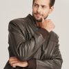 Brown Leather Bomber Jacket - Men's
