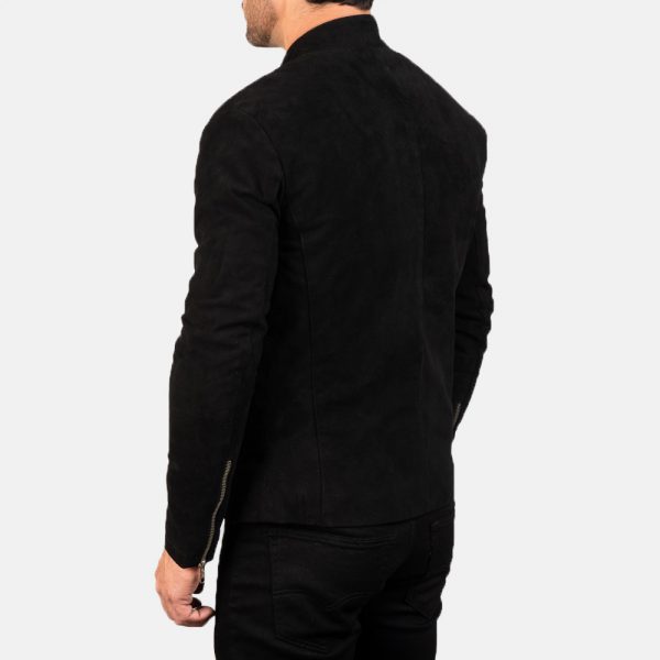 Charcoal Black Suede Biker Jacket-5