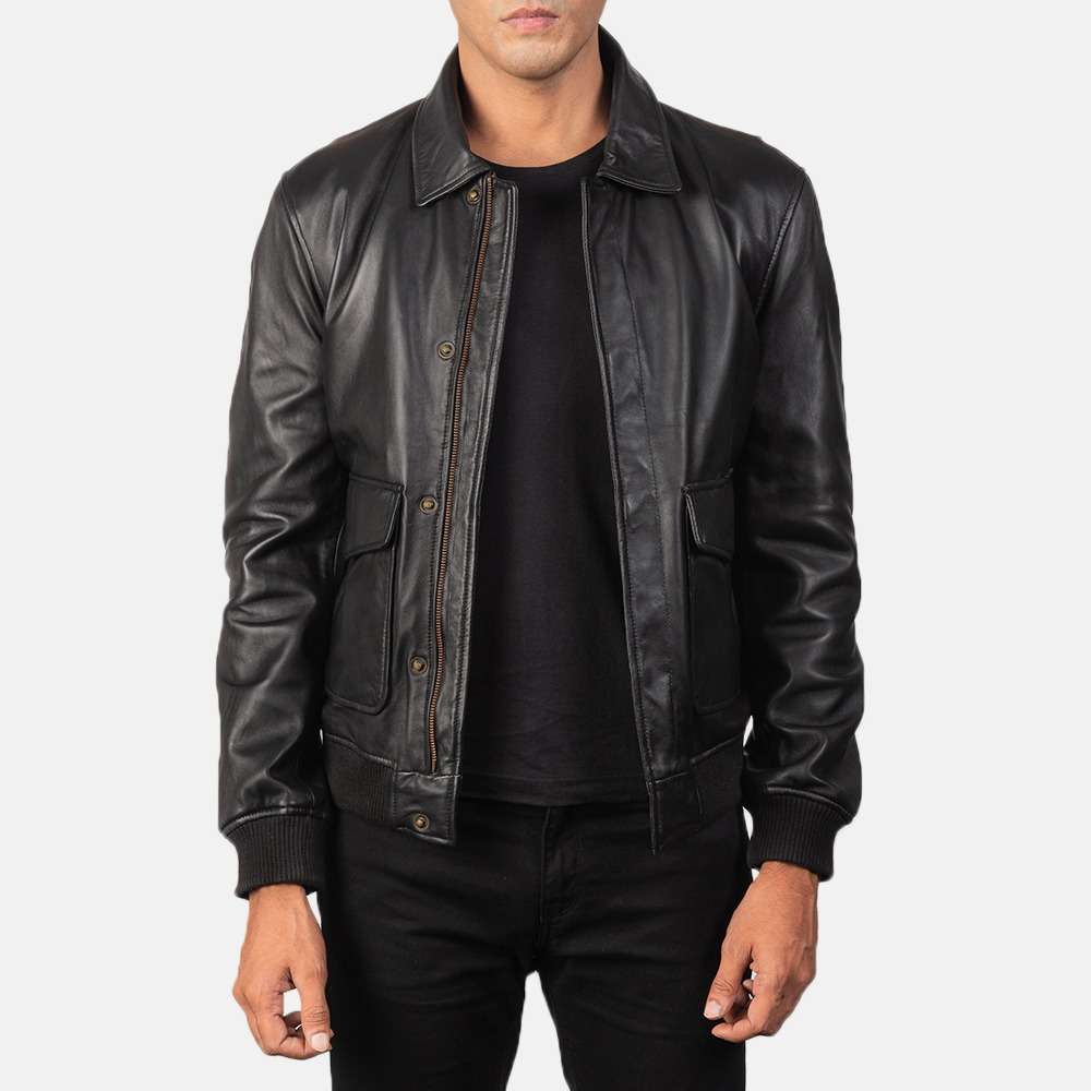 Coffmen Black A2 Leather Bomber Jacket - WideCrafts