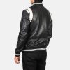 Dantee Black Sheepskin Leather Varsity Jacket with Rib Knit Cuffs