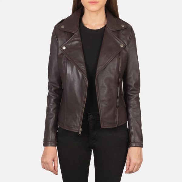 Flashback Maroon Leather Biker Jacket-2