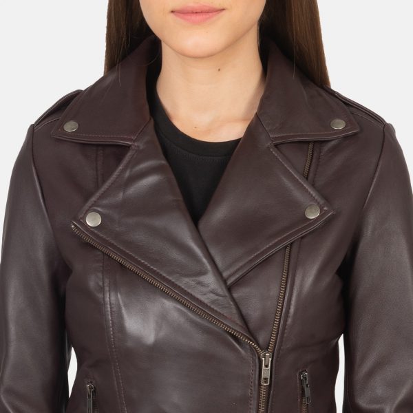 Flashback Maroon Leather Biker Jacket-4