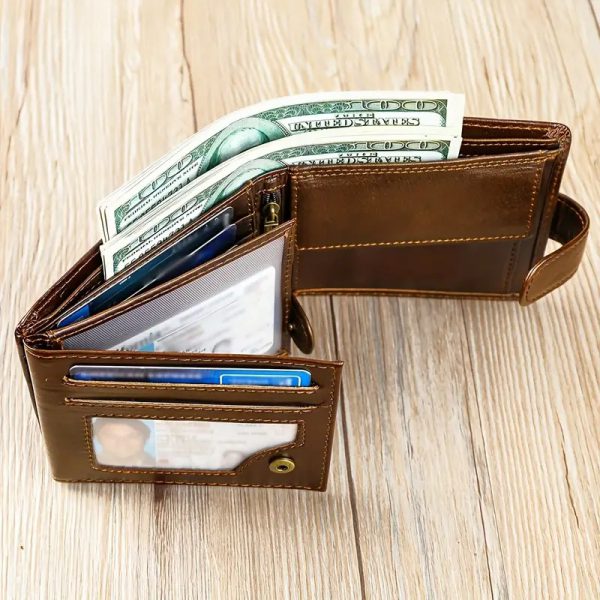 Genuine Leather RFID Blocking Wallet, Solid Coffee Color, Business Style, Multi-Card Slot, Top-Grain Head Cowhide, Ideal for Holiday & Anniversary Gifts-14