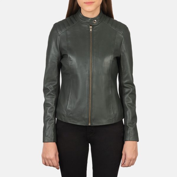 Kelsee Green Leather Biker Jacket-3