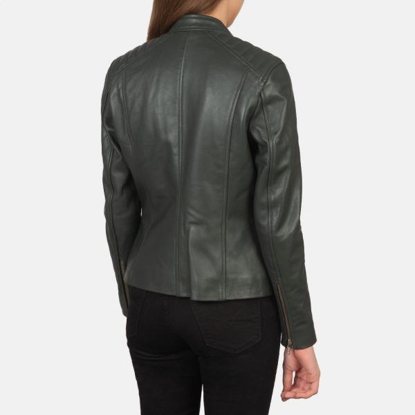 Kelsee Green Leather Biker Jacket-4
