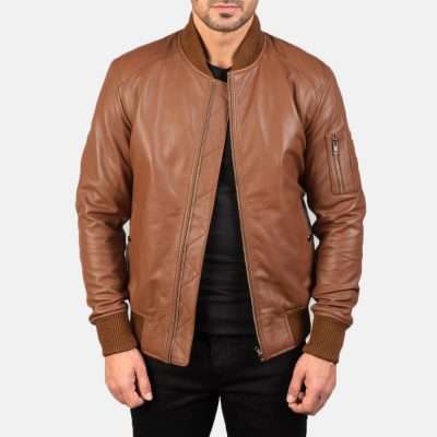 Bomia MA-1 Brown Leather Bomber Jacket