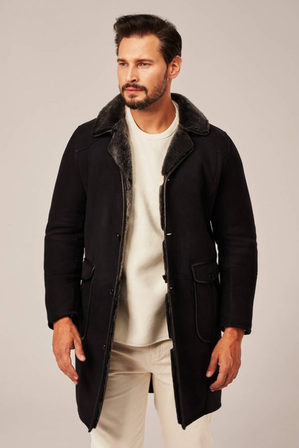 Men’s black winter sheepskin coat-3