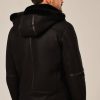 Men's Sheepskin Jacket with Hood, Black