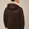 Men's Winter Leather Jacket with a Hood - Brown