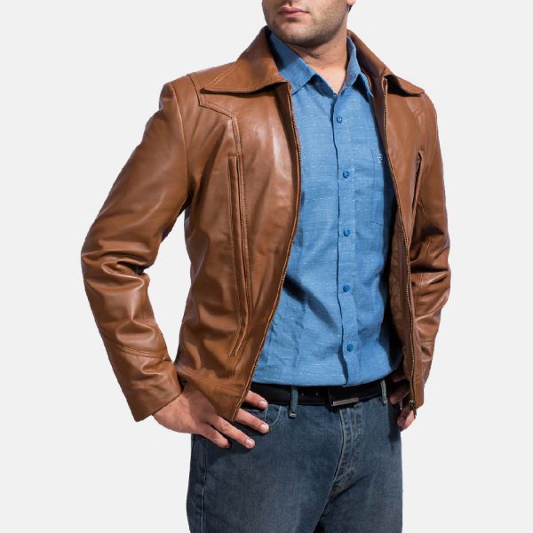Old School Brown Leather Jacket-2