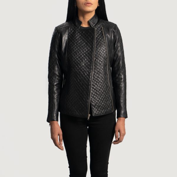 Orient Grain Quilted Black Leather Biker Jacket-2
