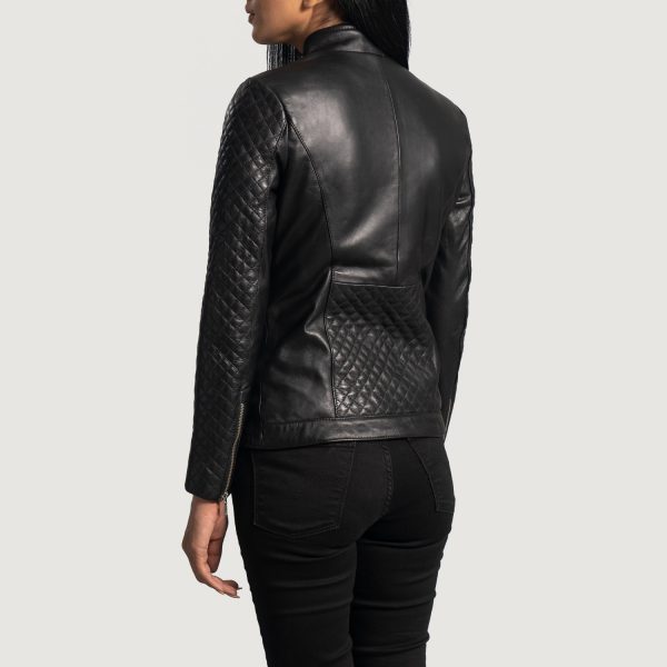 Orient Grain Quilted Black Leather Biker Jacket-3