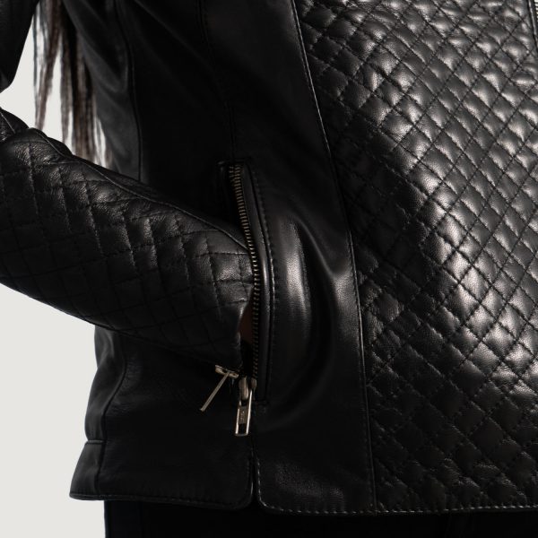 Orient Grain Quilted Black Leather Biker Jacket-4