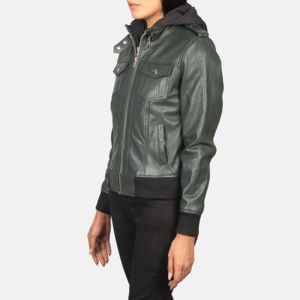 Roslyn Green Hooded Leather Bomber Jacket-1