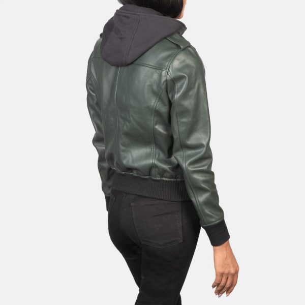 Roslyn Green Hooded Leather Bomber Jacket-5