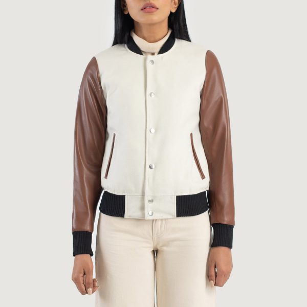 Savant White & Brown Hybrid Varsity Jacket-