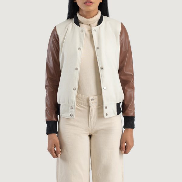 Savant White & Brown Hybrid Varsity Jacket-2