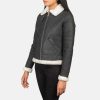 Sherilyn B-3 Black and White Leather Bomber Jacket