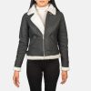 Sherilyn B-3 Black and White Leather Bomber Jacket