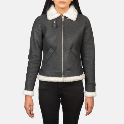Sherilyn B-3 Black and White Leather Bomber Jacket