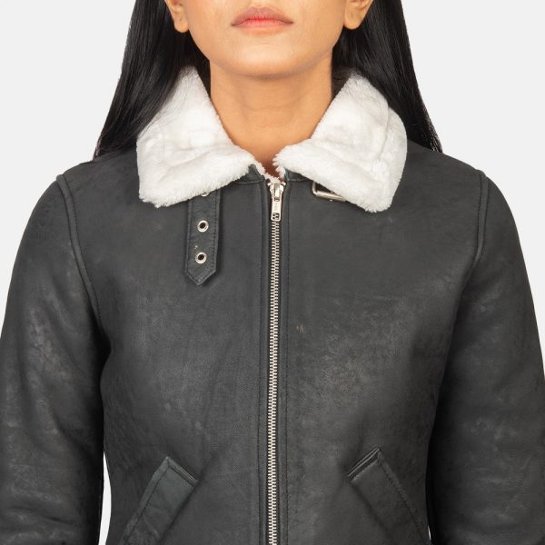 Sherilyn B-3 Black & White Leather Bomber Jacket-4
