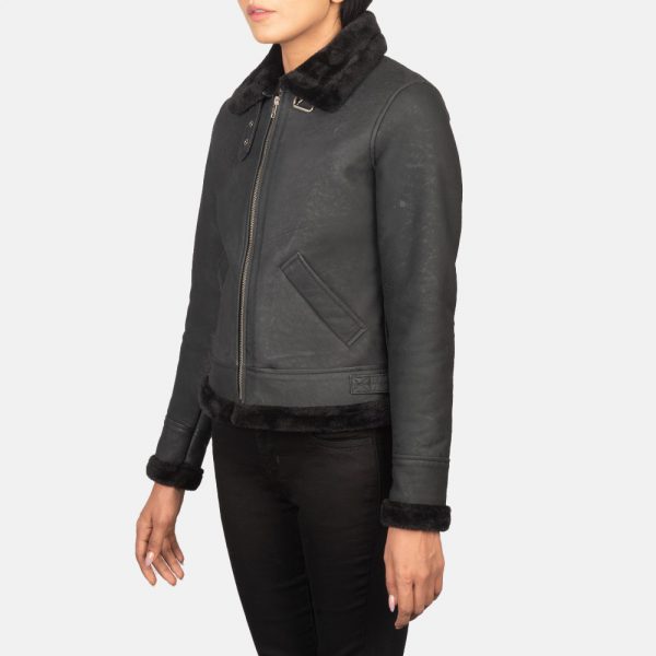 Sherilyn B-3 Distressed Black Leather Bomber Jacket-1