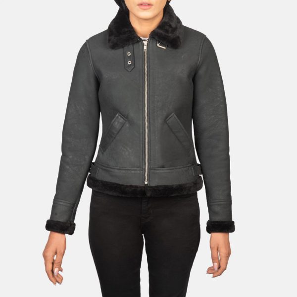 Sherilyn B-3 Distressed Black Leather Bomber Jacket-3