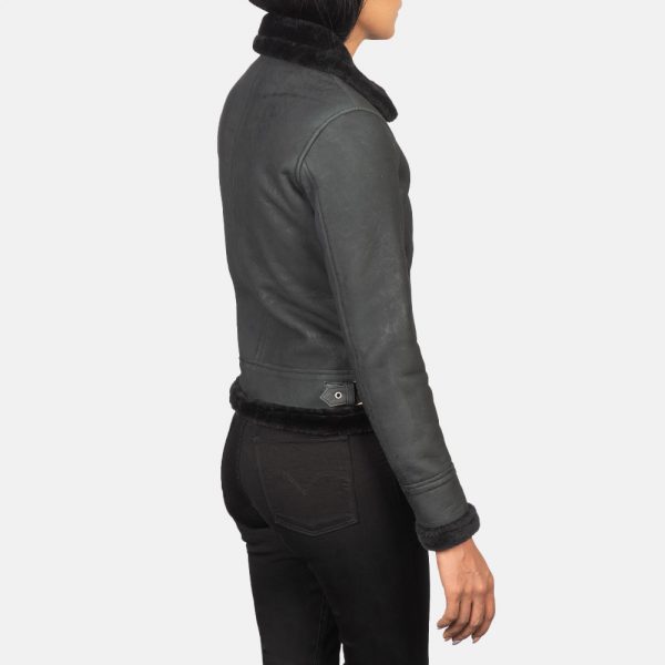 Sherilyn B-3 Distressed Black Leather Bomber Jacket-5