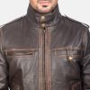 Glen Street Dark Brown Goatskin Leather Bomber Jacket with Rib-Knit Cuffs