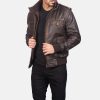 Glen Street Dark Brown Goatskin Leather Bomber Jacket with Rib-Knit Cuffs