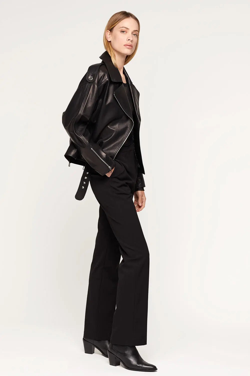 Black WideCrafts leather Biker jacket for women