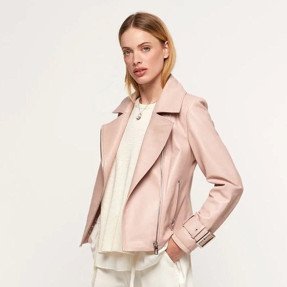 Pink leather biker jacket